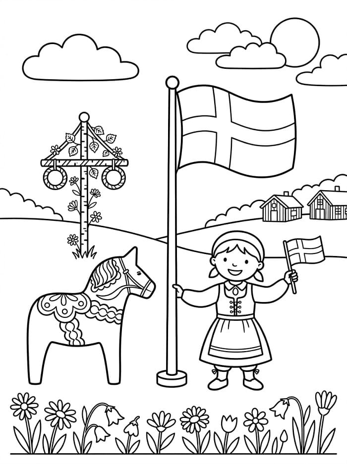 Målarbild Sveriges nationaldag för 5-åringar
