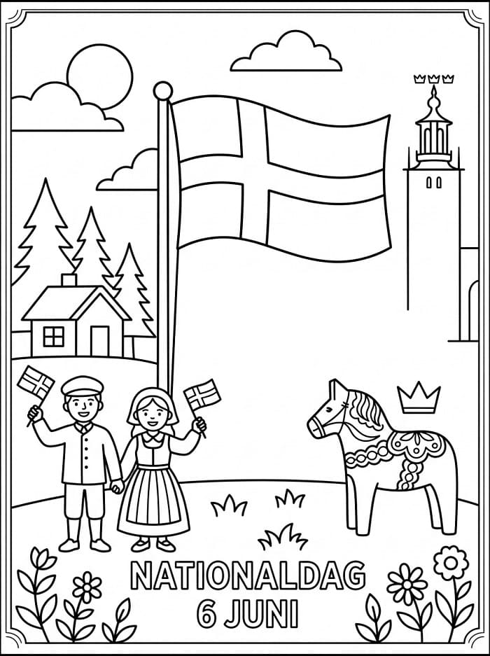 Målarbild Sveriges nationaldag gratis att skriva ut