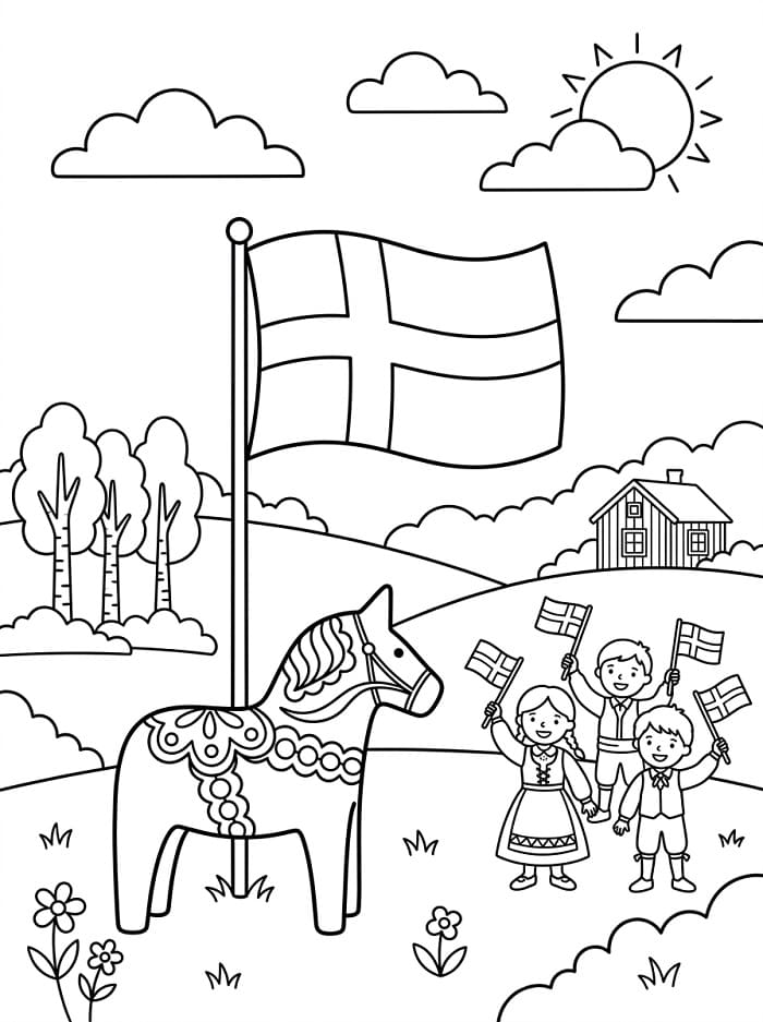 Målarbild Sveriges nationaldag gratis för barn
