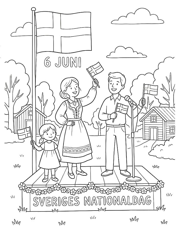 Målarbild Sveriges nationaldag i utskriftsformat