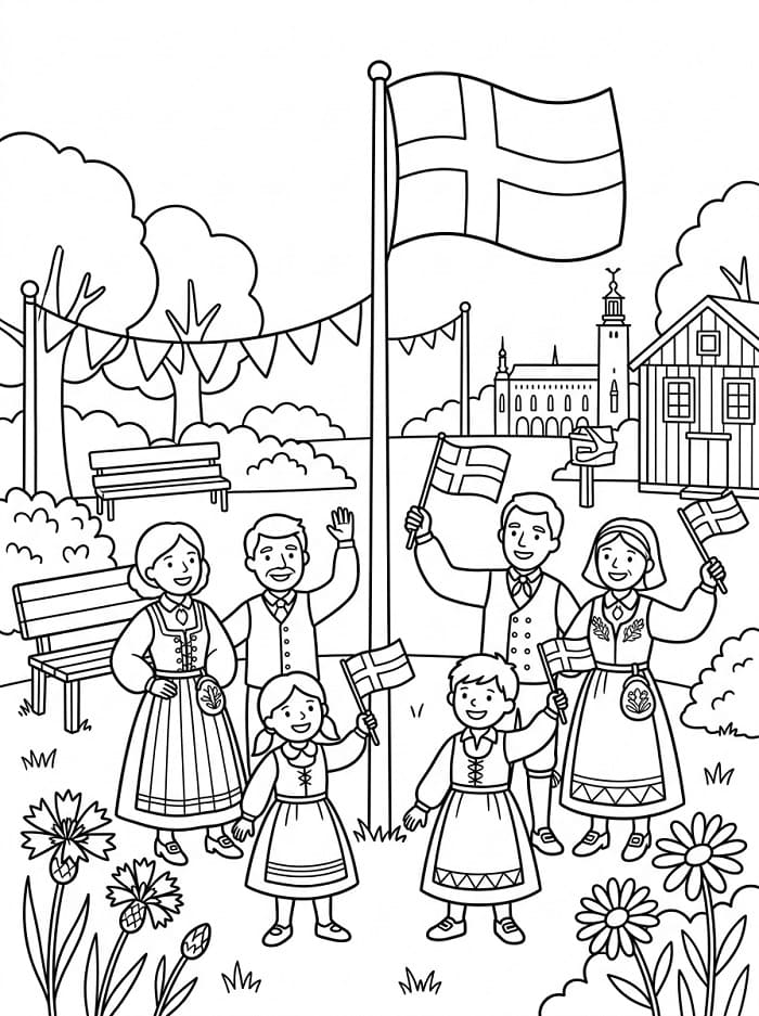 Målarbild Sveriges nationaldag utskrivbar för barn
