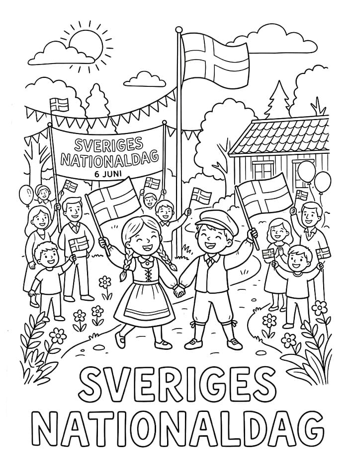 Målarbild Utskrivbar Sveriges nationaldag