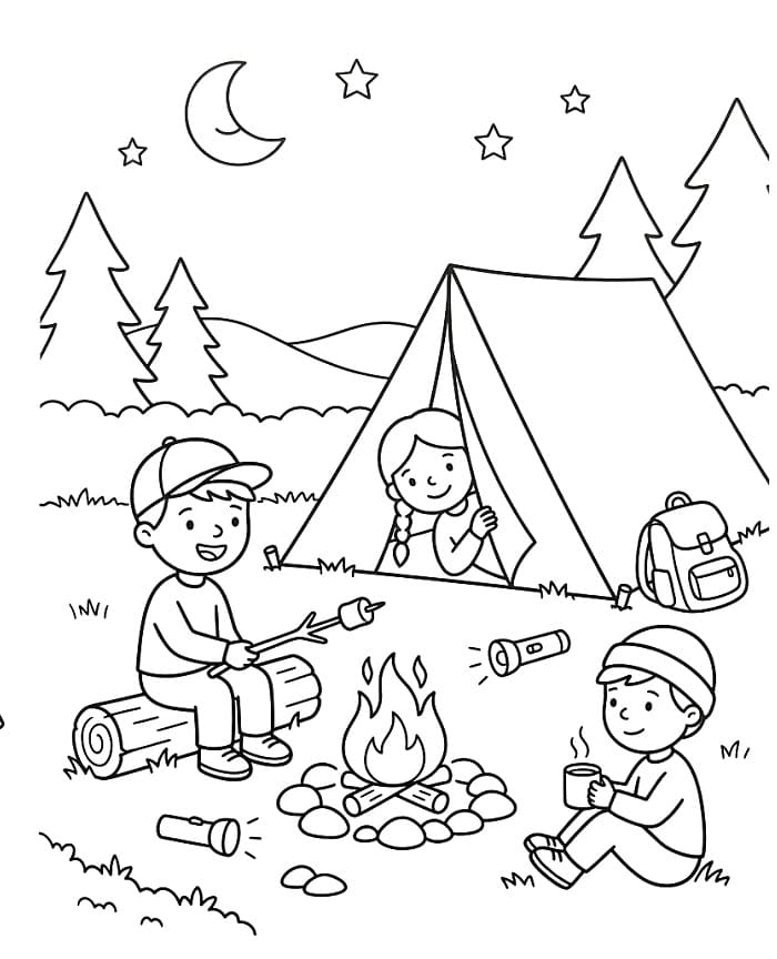Målarbild Barnen åker på camping