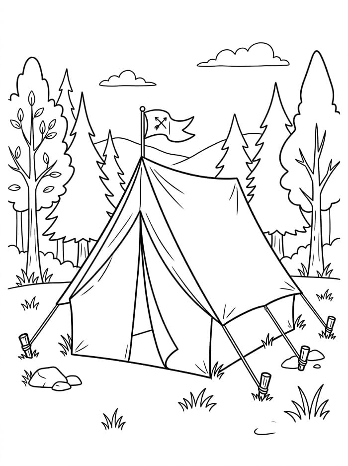 Målarbild Camping i skogen