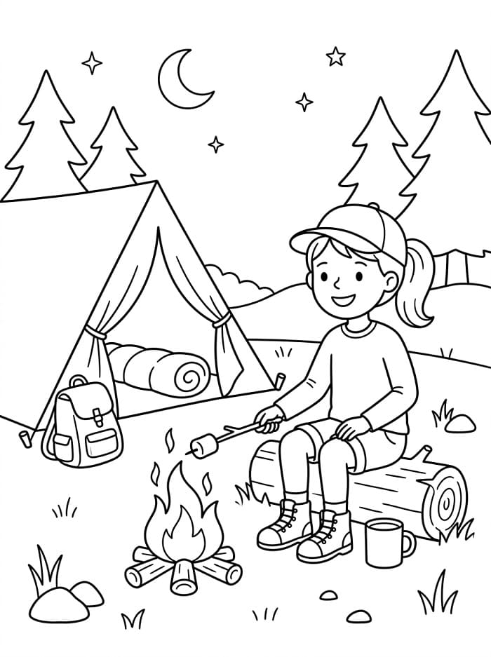 Målarbild En campingflicka