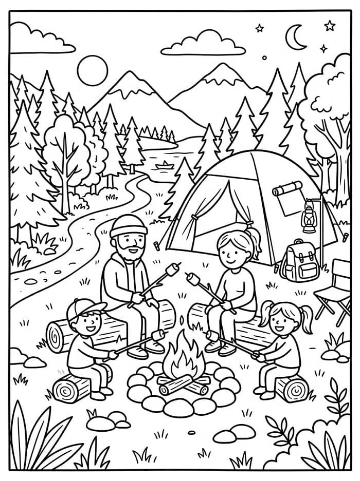 Målarbild Familjen åker på camping