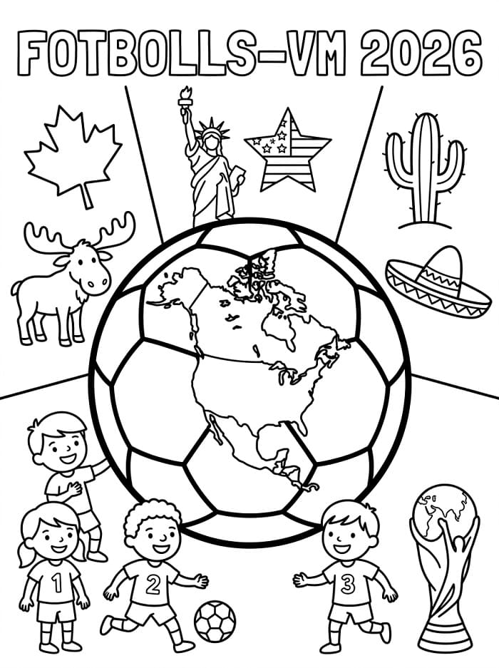 Målarbild Gratis Utskrivbar VM 2026 för Barn