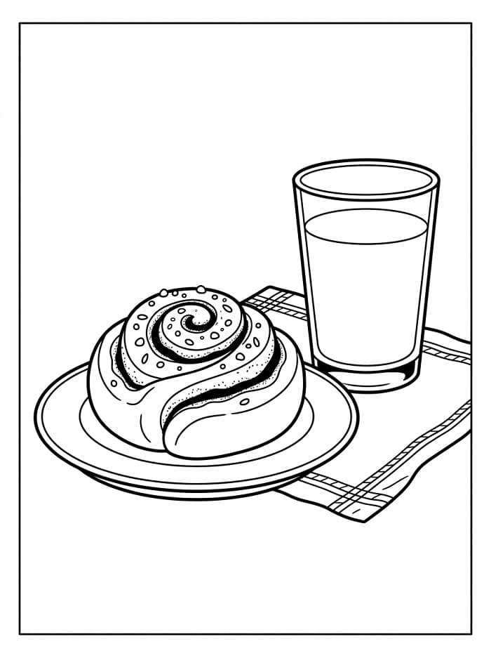 Målarbild Kanelbulle med mjölk