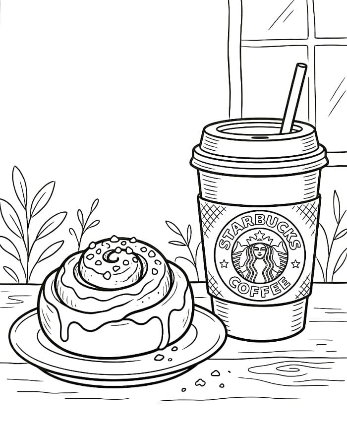 Målarbild Kanelbulle och Starbucks