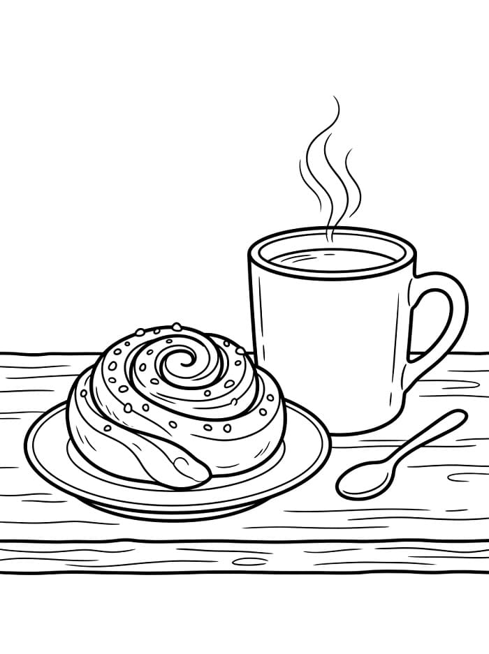 Målarbild Kanelbulle och kaffe