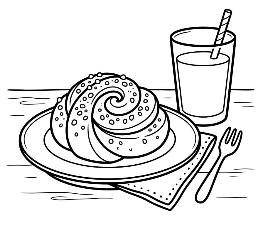 Målarbild Kanelbulle och mjölk