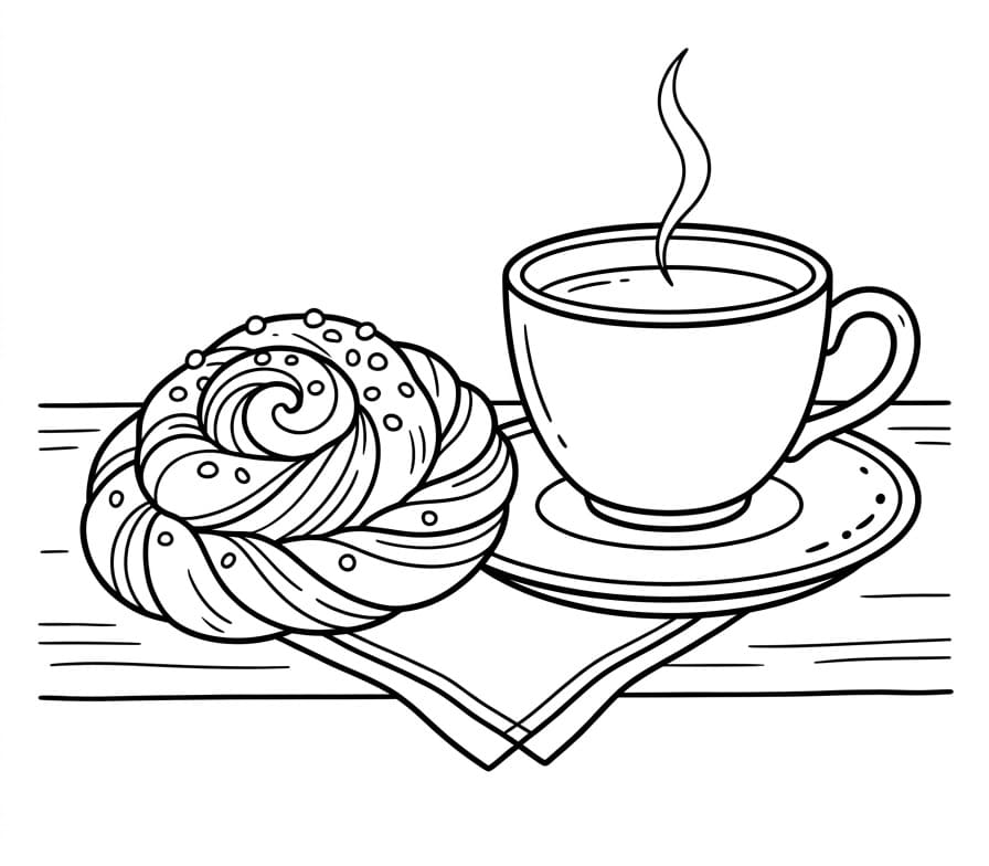 Målarbild Kanelbulle och te