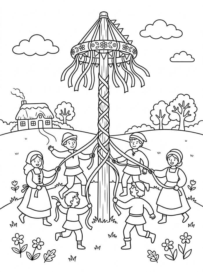 Målarbild Midsommarstång Gratis Utskrivbar för Barn