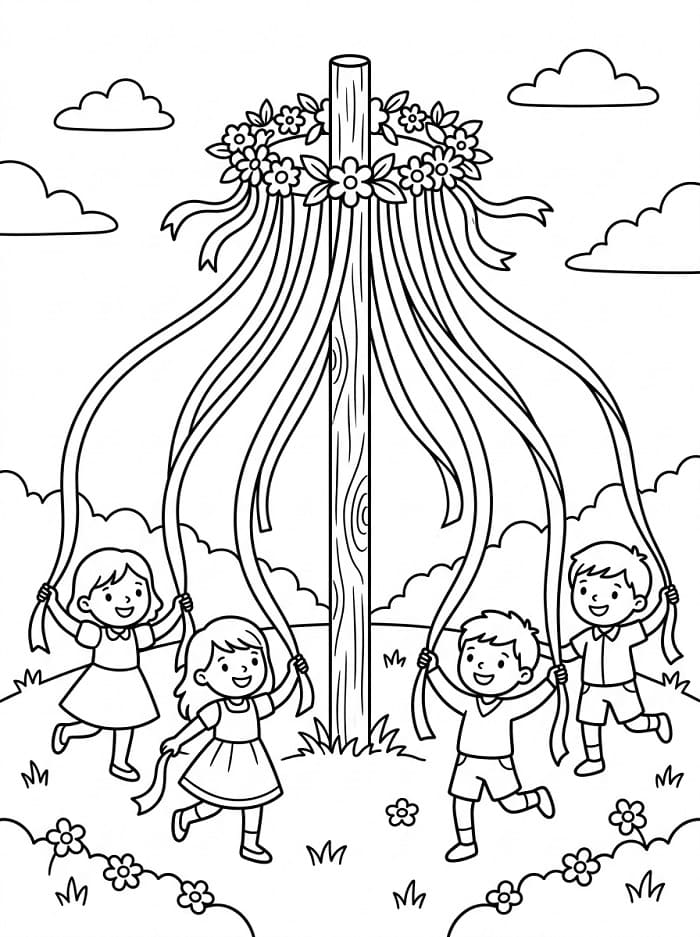 Målarbild Midsommarstång Gratis Utskrivbar