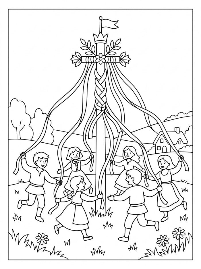 Målarbild Midsommarstång Utskrivbar