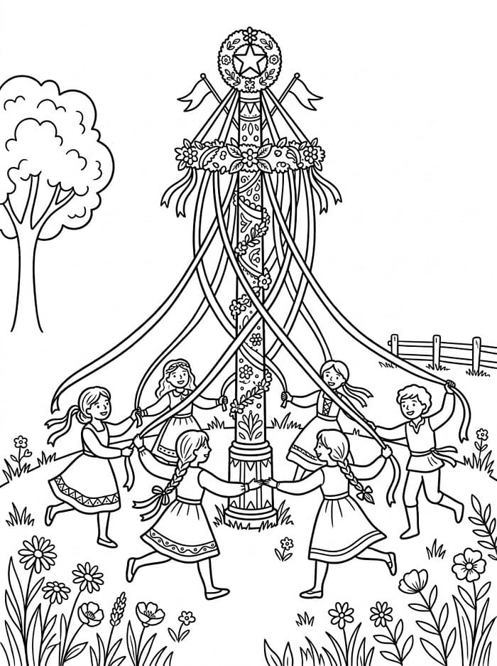 Målarbild Midsommarstång för Barn
