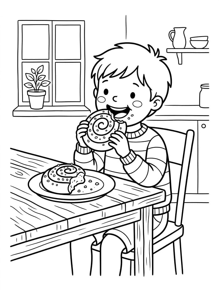 Målarbild Pojke och kanelbulle