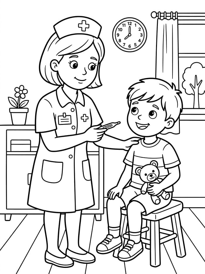 Målarbild Sjuksköterska och liten pojke