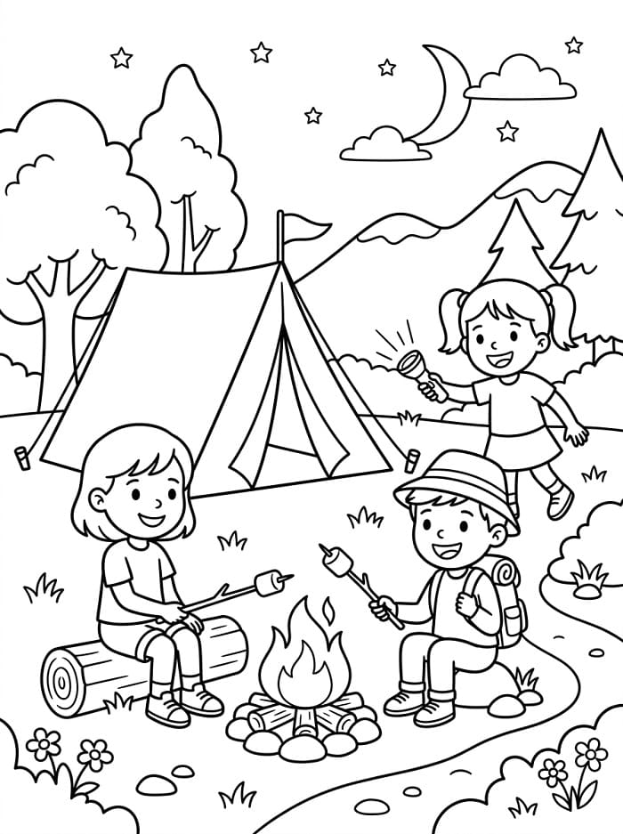 Målarbild Vänner åker på camping