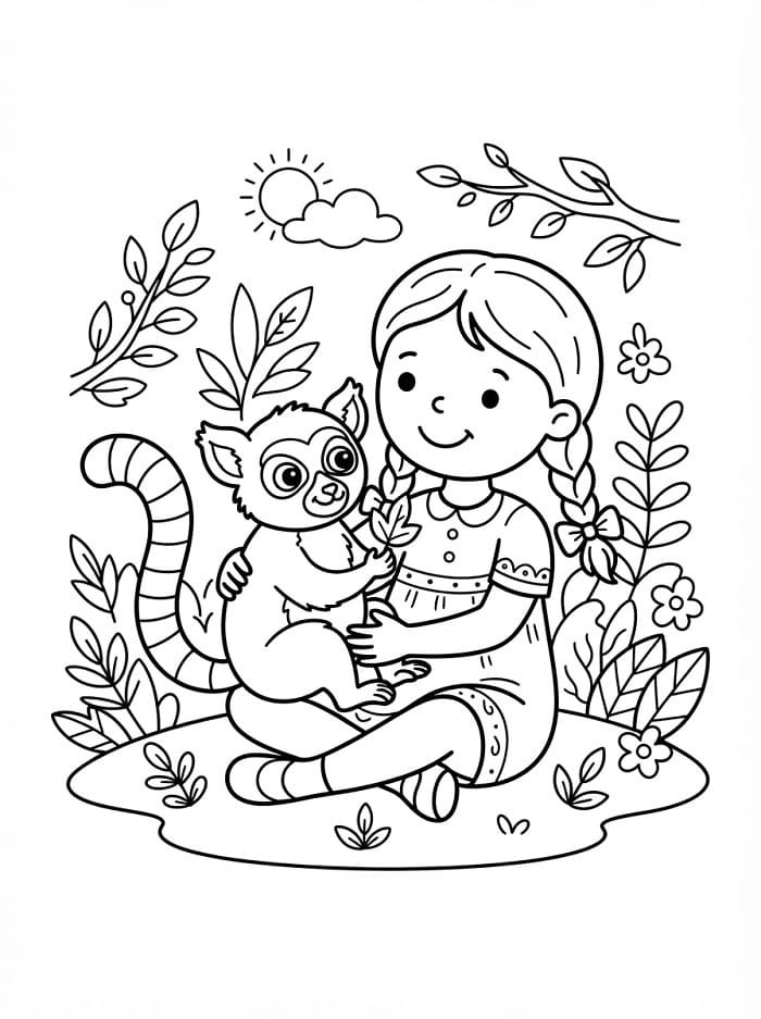Målarbild Flicka och lemur