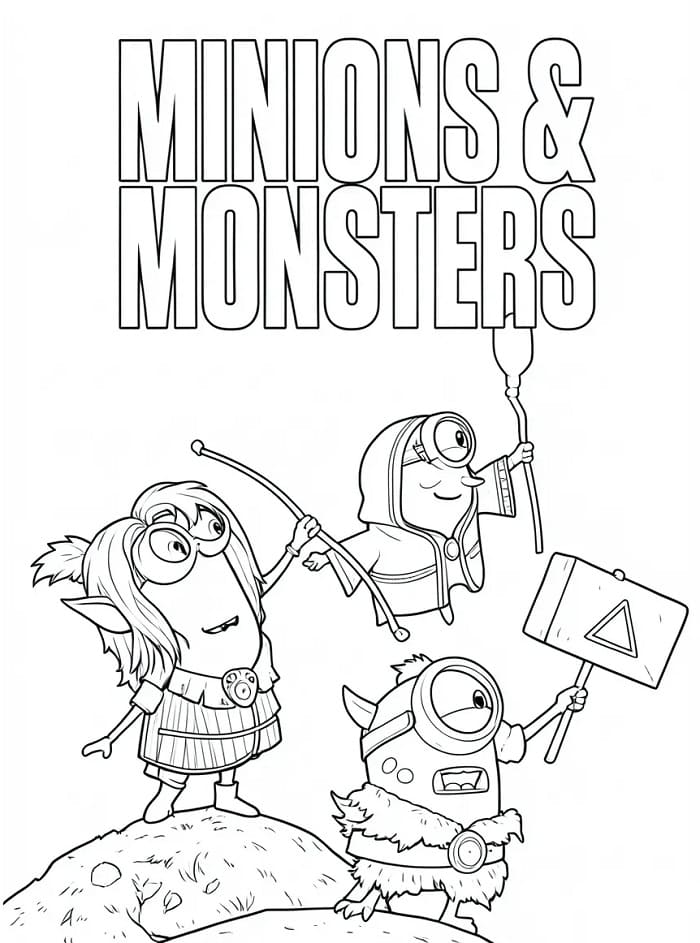 Målarbild Gratis Minioner och Monster för Barn