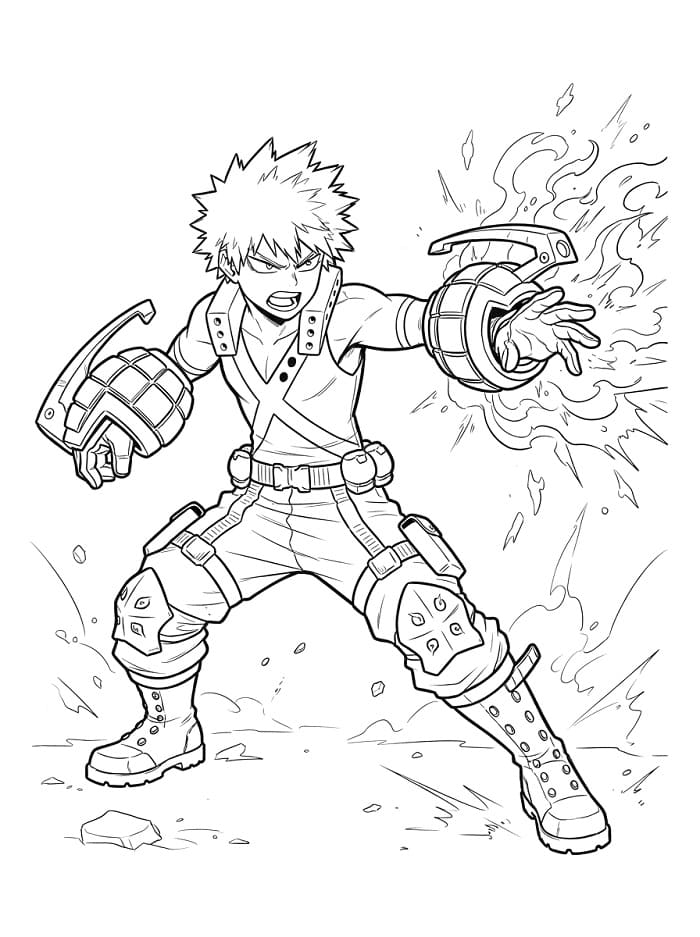 Målarbild Gratis Utskrivbar Katsuki Bakugo