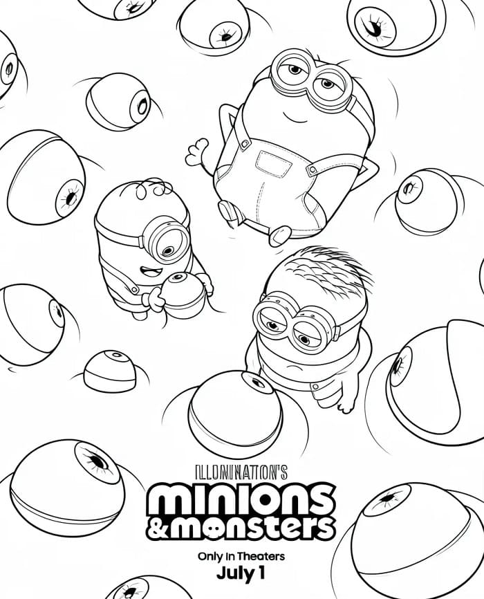 Målarbild Gratis Utskrivbar Minioner och Monster