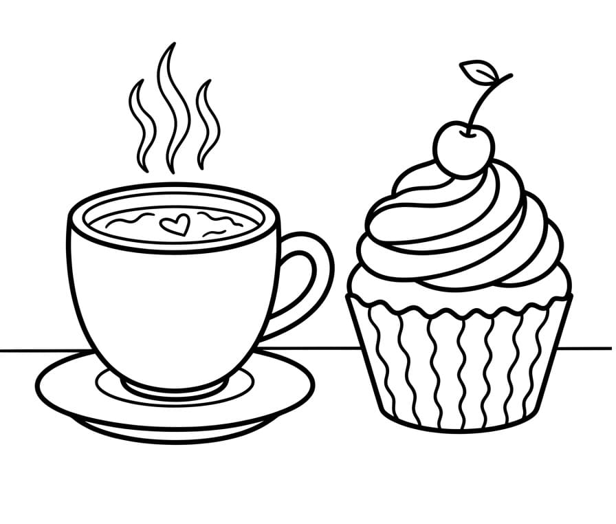 Målarbild Kaffe och en muffin