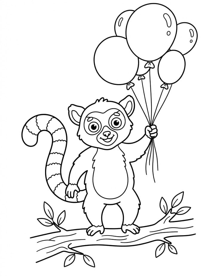 Målarbild Lemur med ballonger