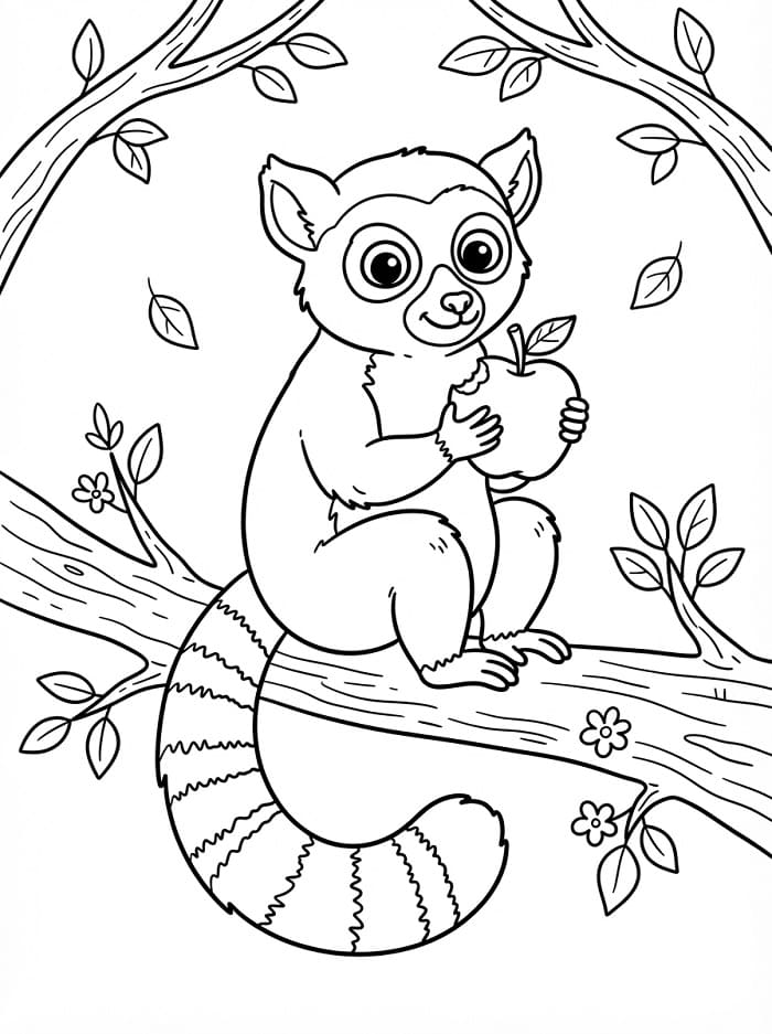 Målarbild Lemur som äter äpple