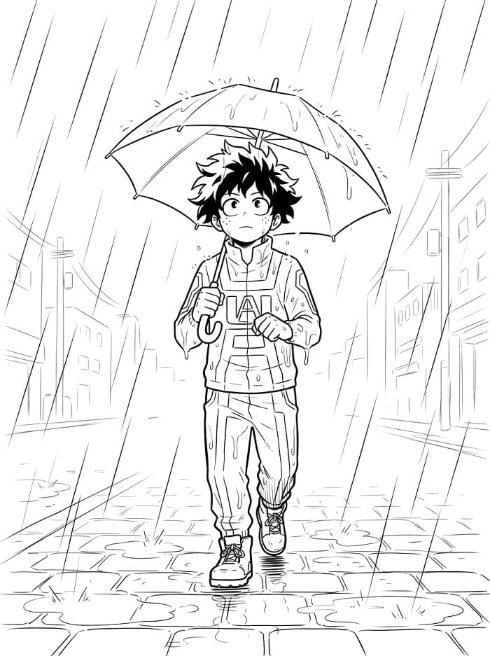Målarbild Midoriya i regn