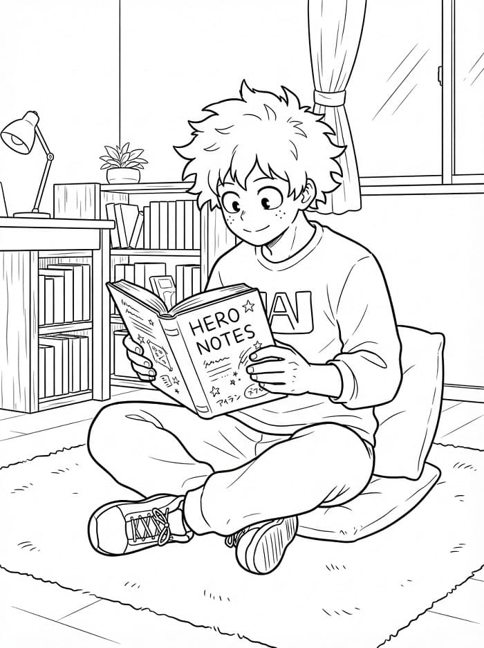 Målarbild Midoriya läser bok
