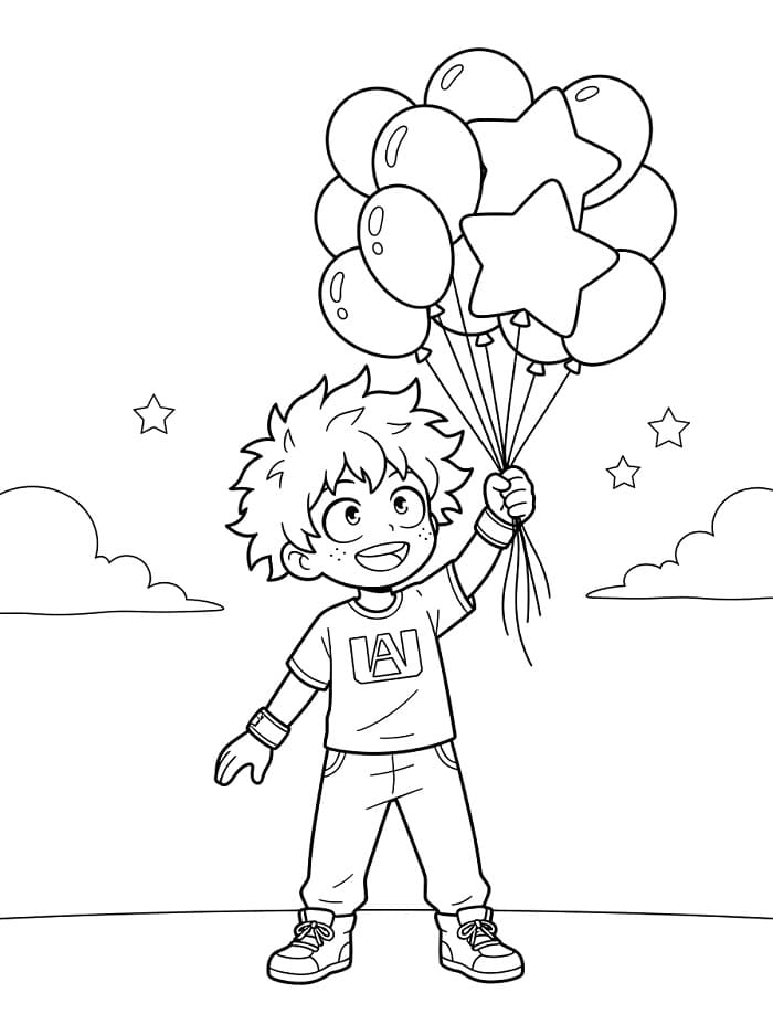 Målarbild Midoriya och ballonger