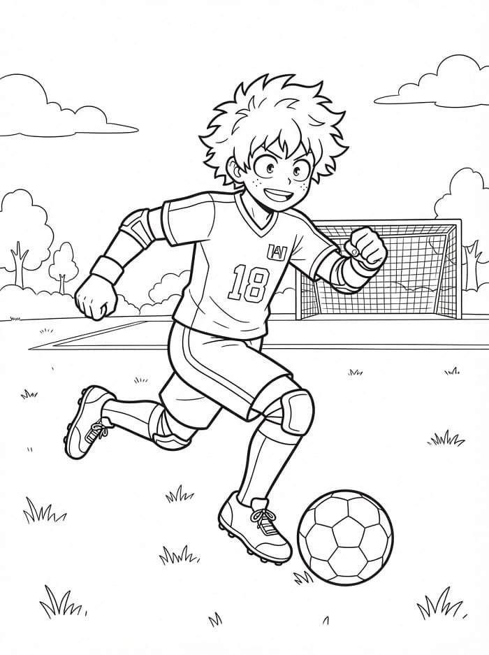 Målarbild Midoriya spelar fotboll