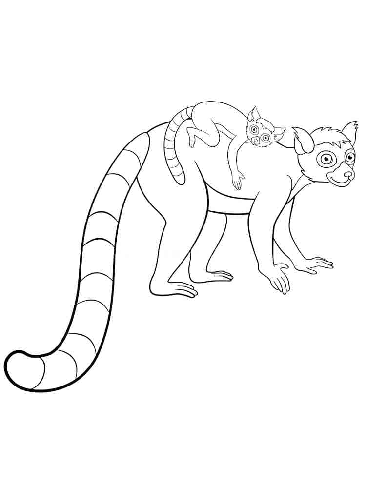 Målarbild Mor och lemurunge