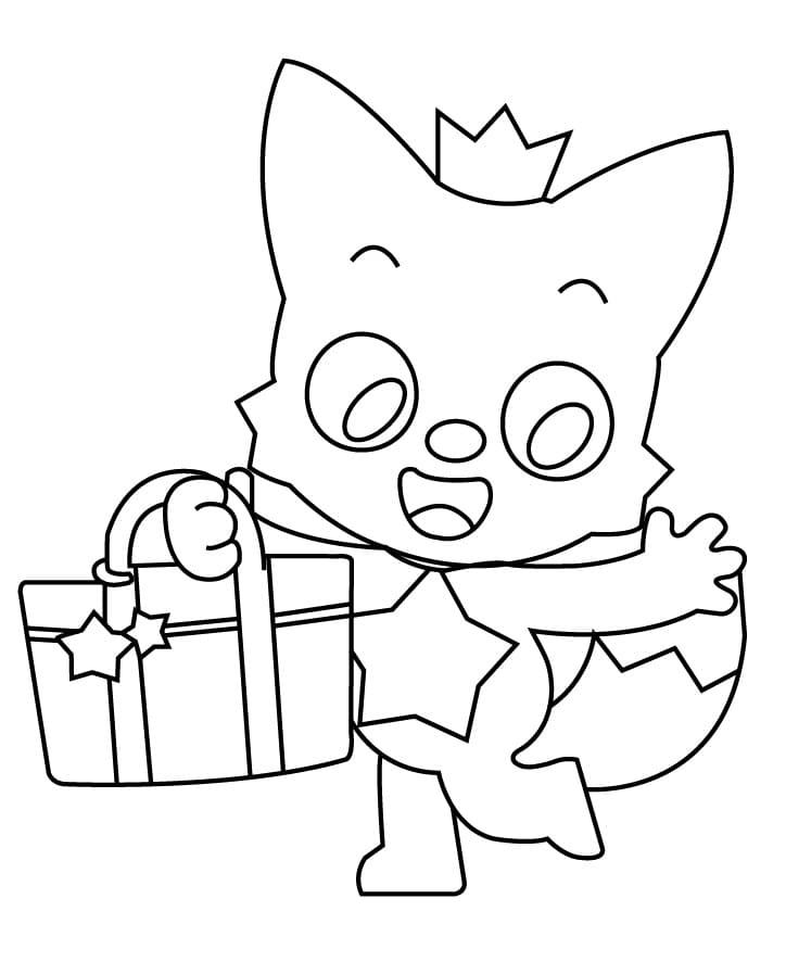 Målarbild Pinkfong med gåva
