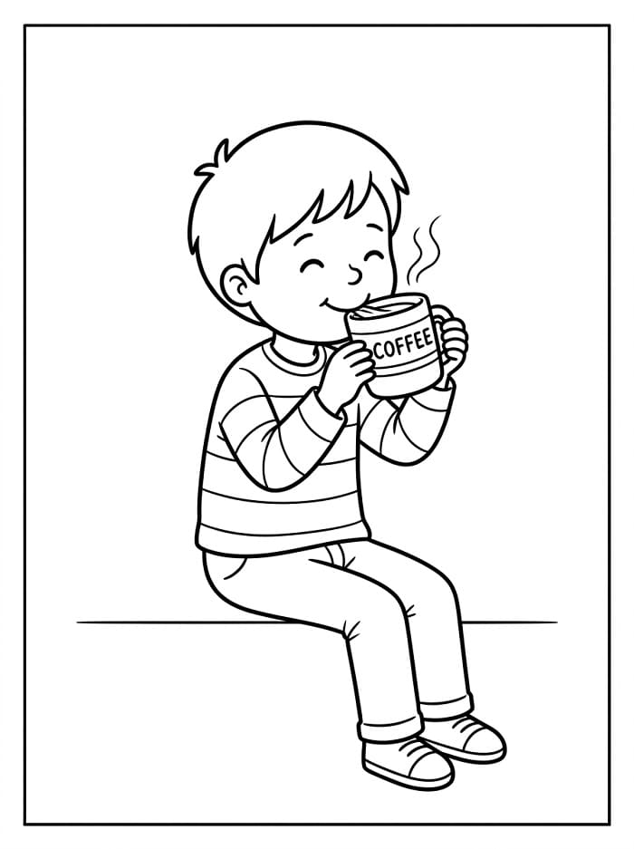 Målarbild Pojke dricker kaffe