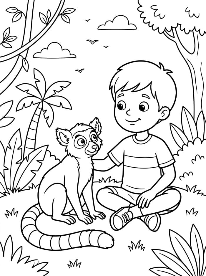 Målarbild Pojke och lemur