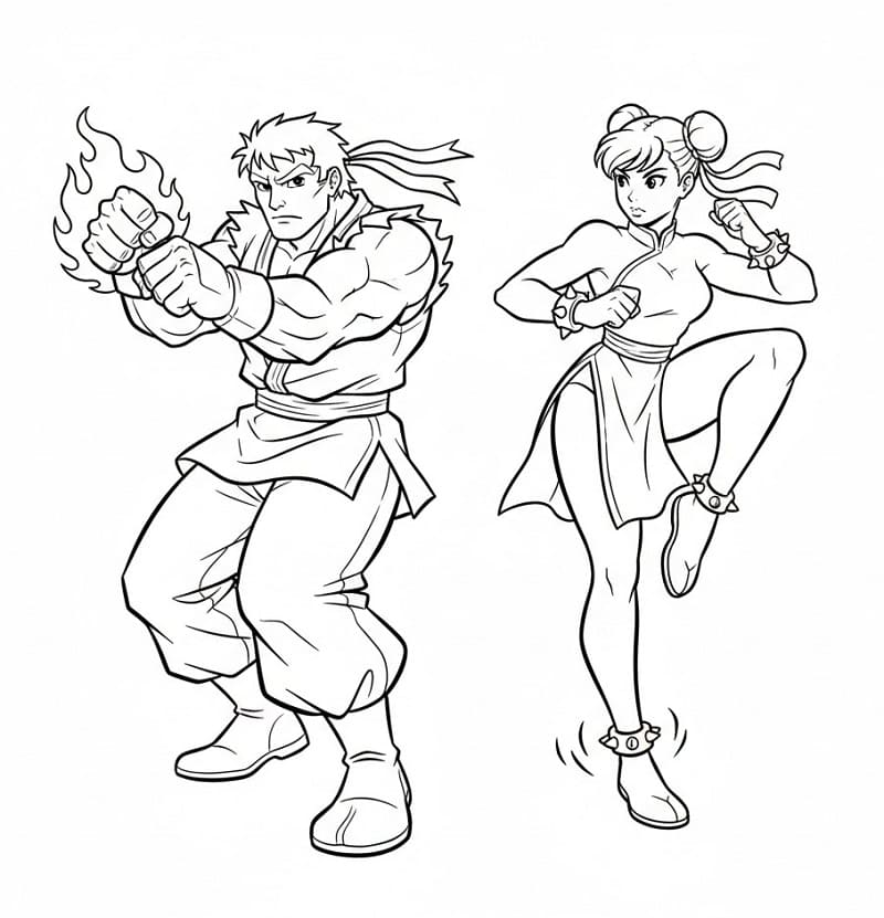 Målarbild Ryu och Chun Li Street Fighter