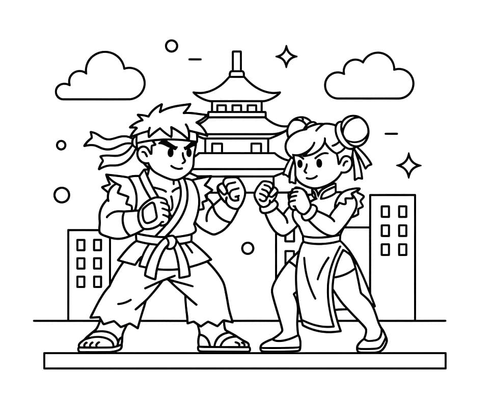 Målarbild Ryu vs Chun Li Street Fighter