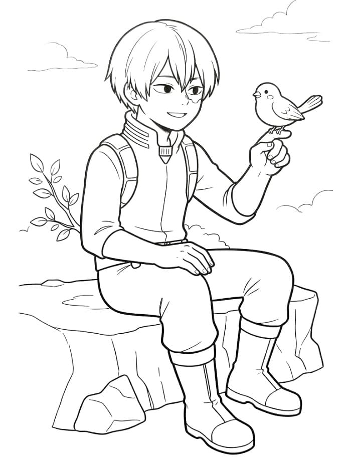 Målarbild Shoto Todoroki med Fågel