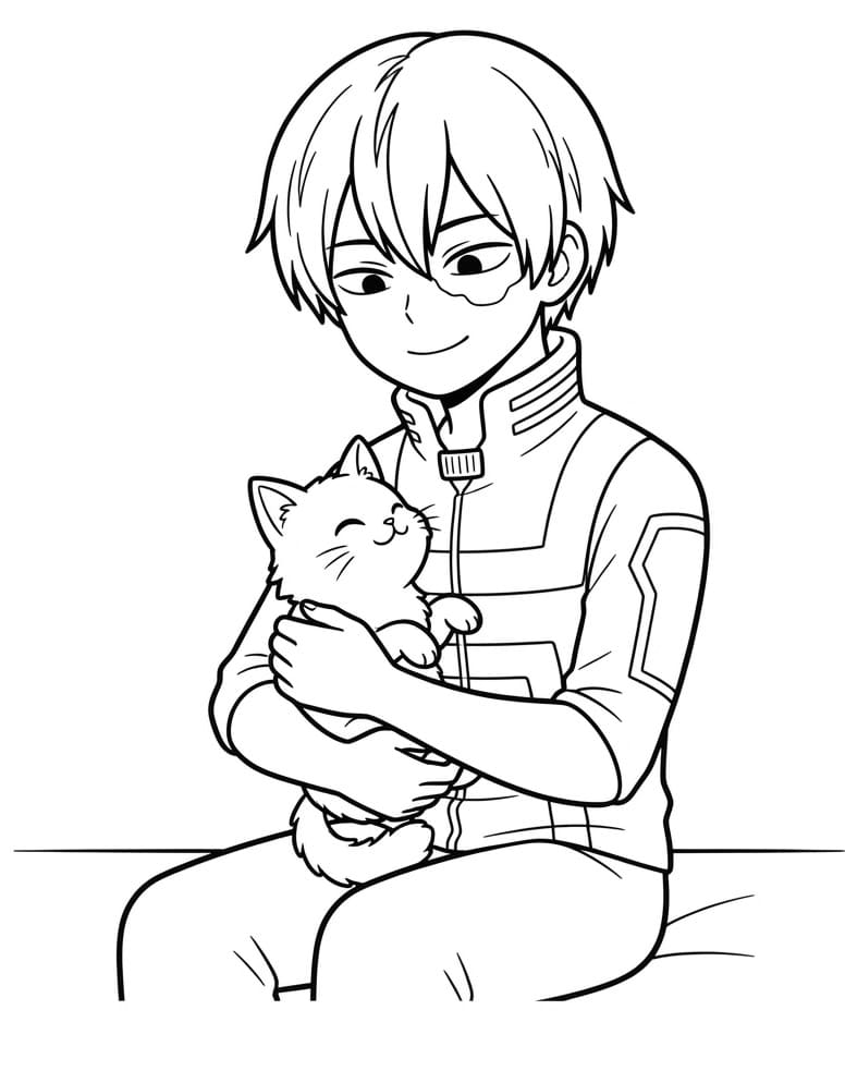 Målarbild Shoto Todoroki med Katten