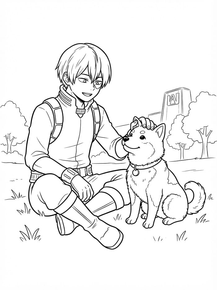 Målarbild Shoto Todoroki med hund