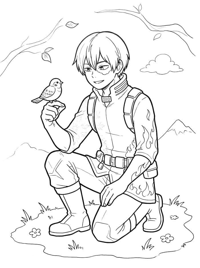 Målarbild Shoto Todoroki och Fågel