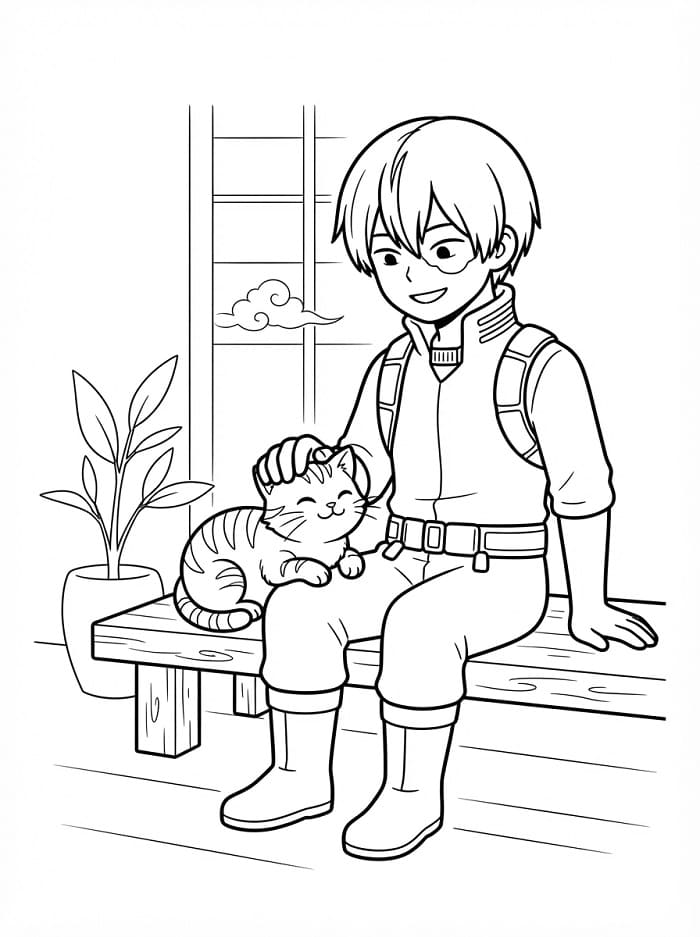 Målarbild Shoto Todoroki och Katten