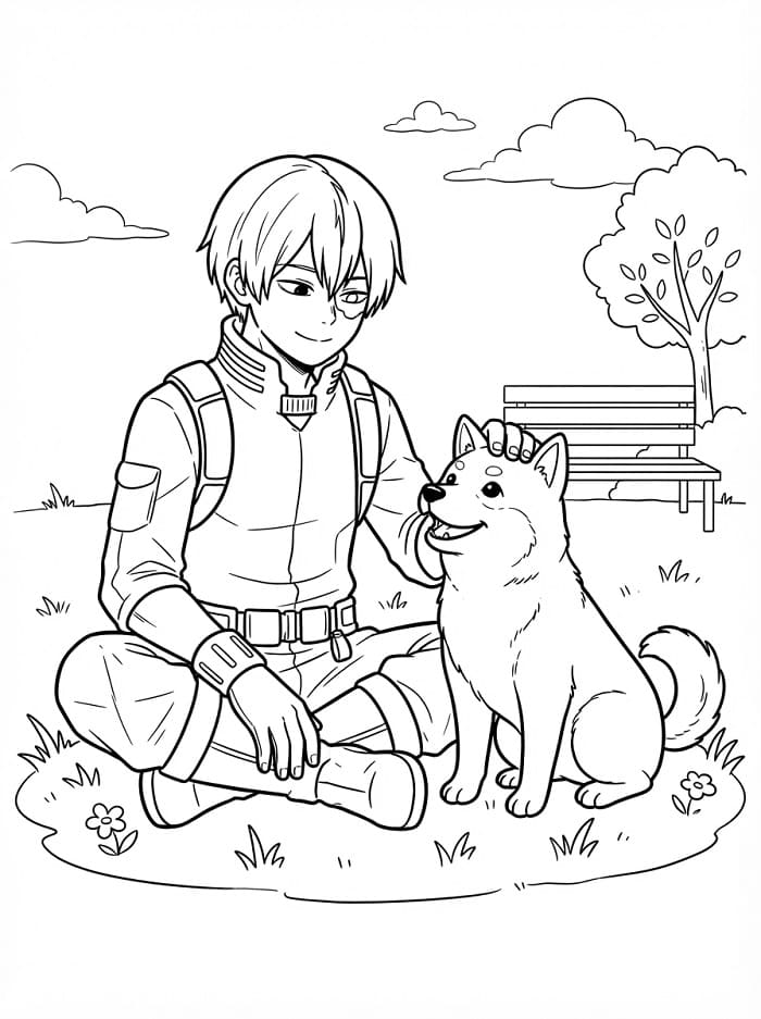 Målarbild Shoto Todoroki och hund