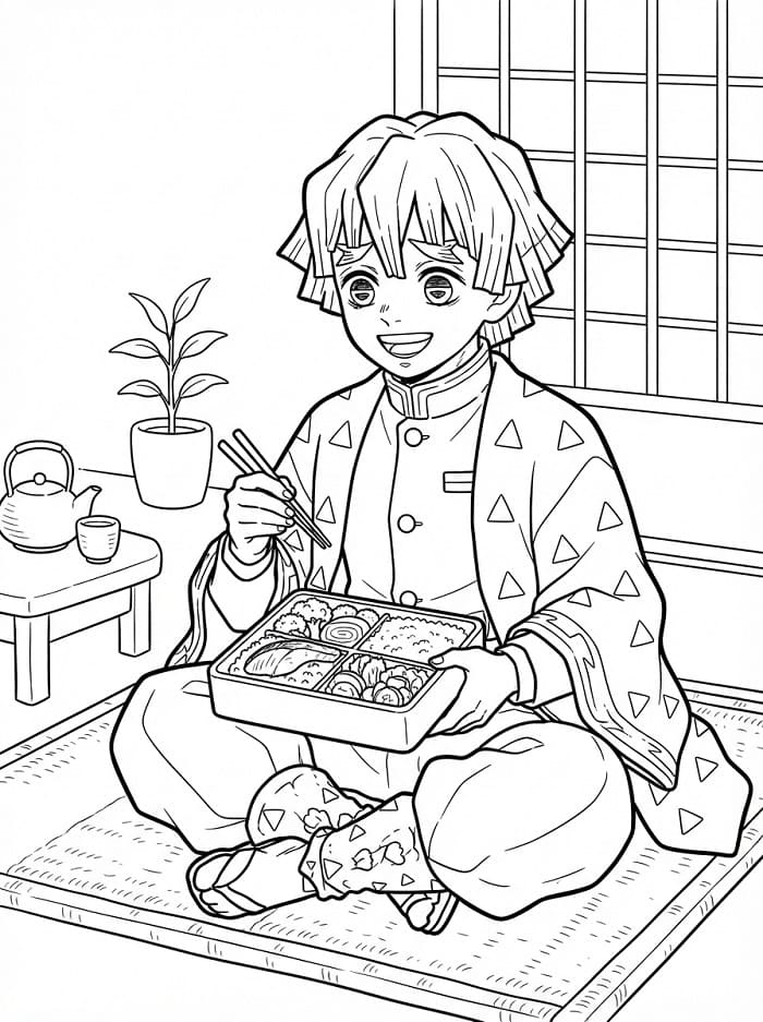 Målarbild Zenitsu äter lunch