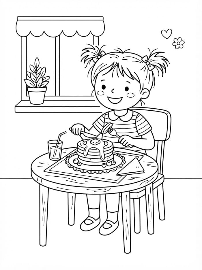Målarbild Flicka som äter pannkaka