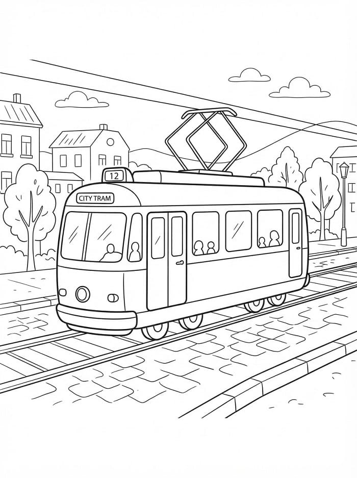 Målarbild Gratis Utskrivbar Spårvagn för Barn