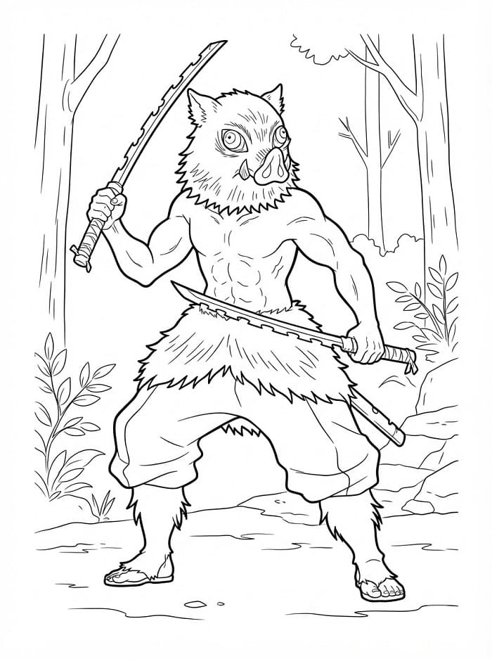 Målarbild Inosuke Hashibira från Demon Slayer